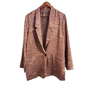 Free People Champagne Rose Bronze Paisley Satin Jacquard Blazer Boho  Oversized